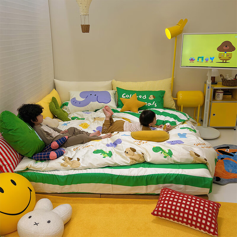 多喜爱家纺四件套全棉卡通四件套儿童纯棉三件套床单被套 彩色幼稚园 1.2米床 床单款 (被套152*218cm)