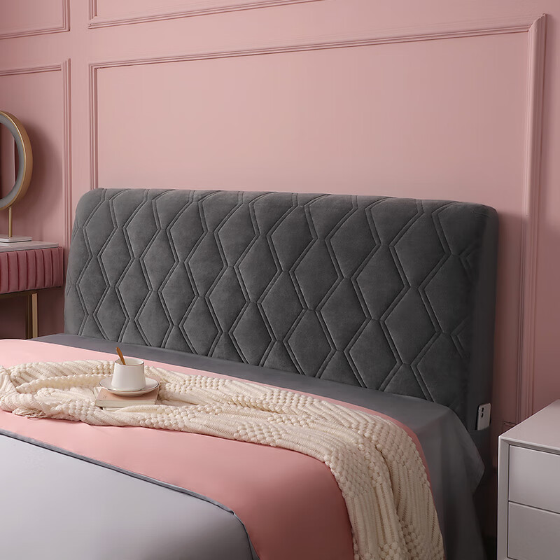 欧薇娜(oivfndqn)夹棉床头套罩弧形木床靠背软包全包改造通用简单大方