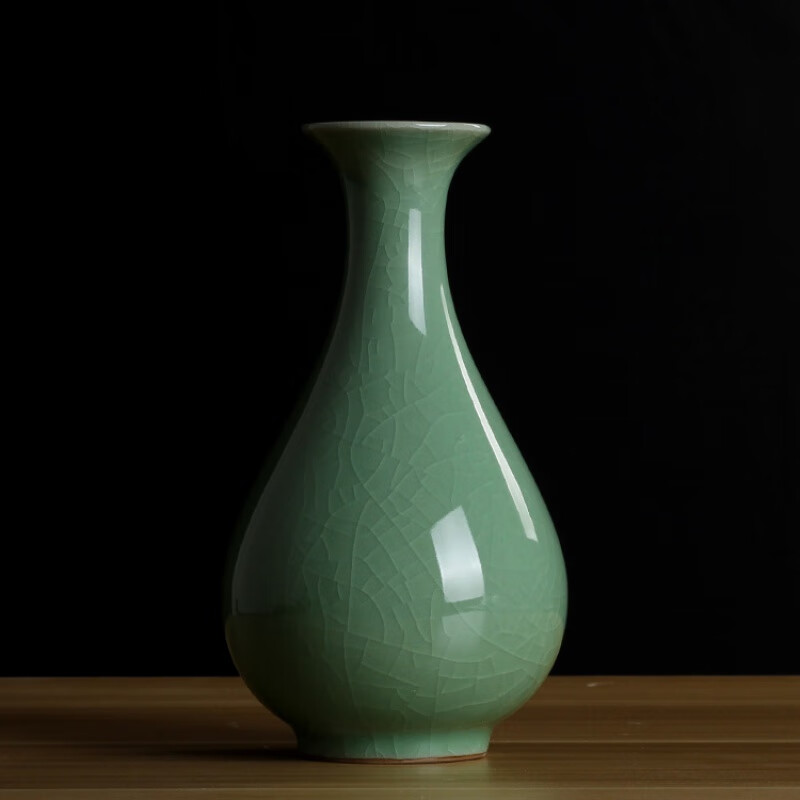 柒遇龙泉青瓷花瓶哥窑花器仿古冰裂家居客厅装饰摆件陶瓷 哥窑梅子青