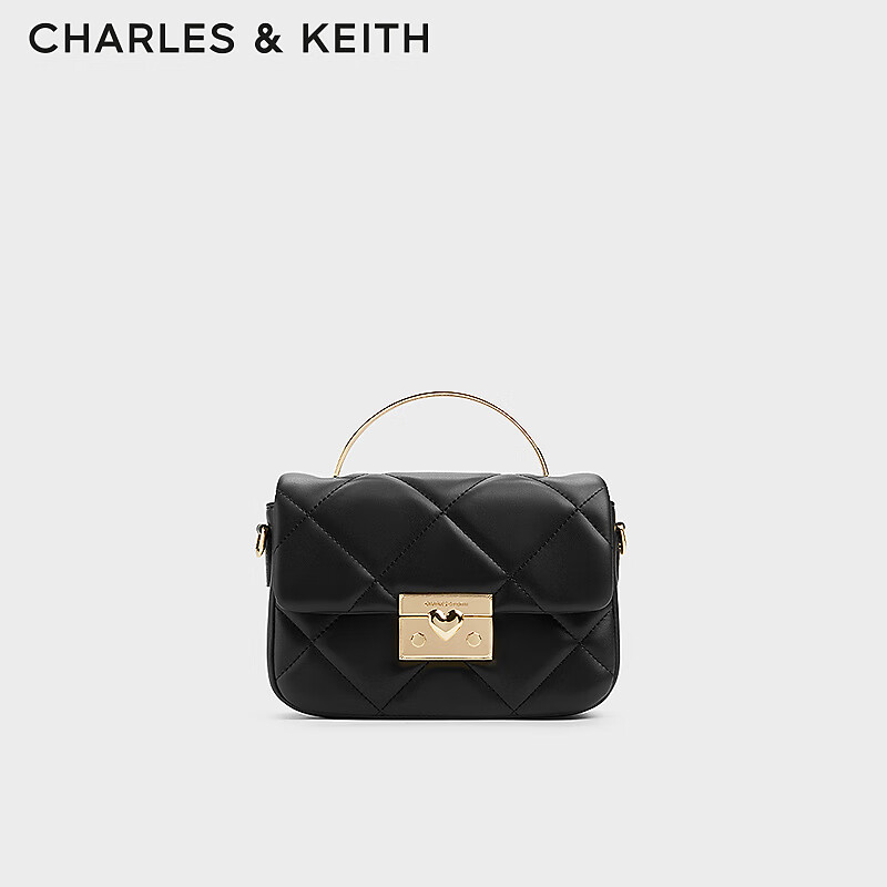 CHARLES&KEITH【520礼盒】三色菱格礼盒爱心扣小方包包女包送女友CK17-50671661 Black黑色 S