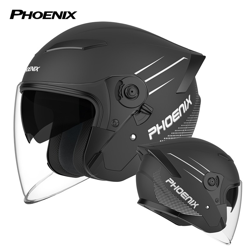凤凰(Phoenix)3C认证电动车头盔男女士电瓶摩托车秋冬季半盔防雾双镜保暖安全帽 3C黑色【双镜片+加厚内衬+耳衬可拆】