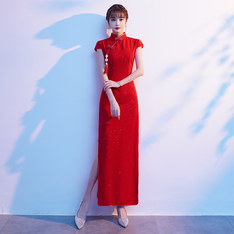 酷虎客礼仪服装女礼仪服迎宾小姐服红色长款颁奖礼服外嫁女回娘家旗袍