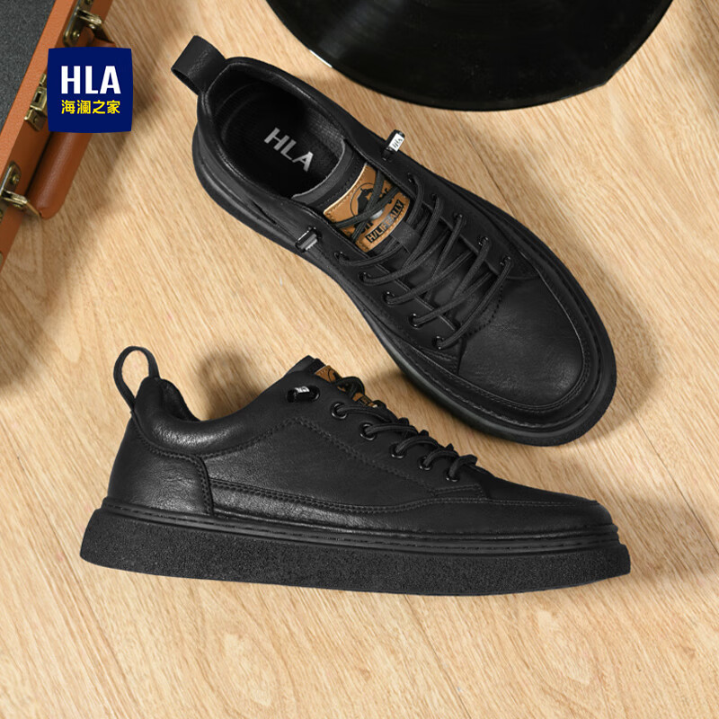 海澜之家HLA男鞋休闲皮鞋春夏男士板鞋子男HAAXXM1EBF037 黑色低帮42