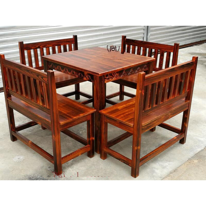 萌依儿(mengyier)中式仿古八仙桌实木正方形家用碳化复古饭店餐桌椅