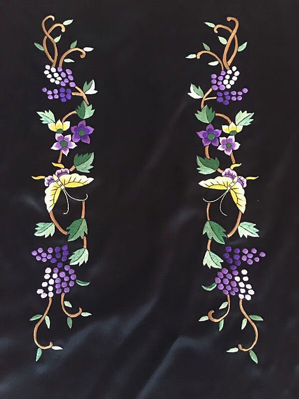 真丝纯手工刺绣蝴蝶袖口绣片京绣手工刺绣装饰衣服绣片袖口一对 黑色