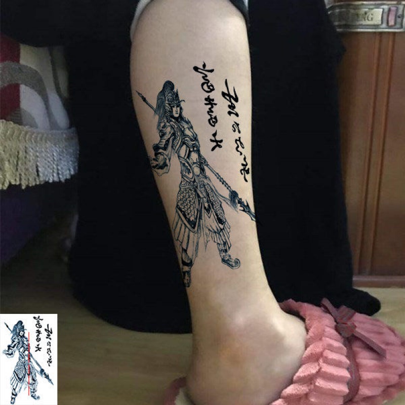 秋江月战神赵子龙刺青色花臂纹身贴男女防水仿真贴赵云花臂小腿刺青