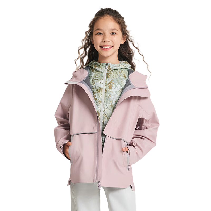 moodytiger儿童冲锋衣防风防水春秋男童外套透湿耐磨透气连帽女童户外运动服