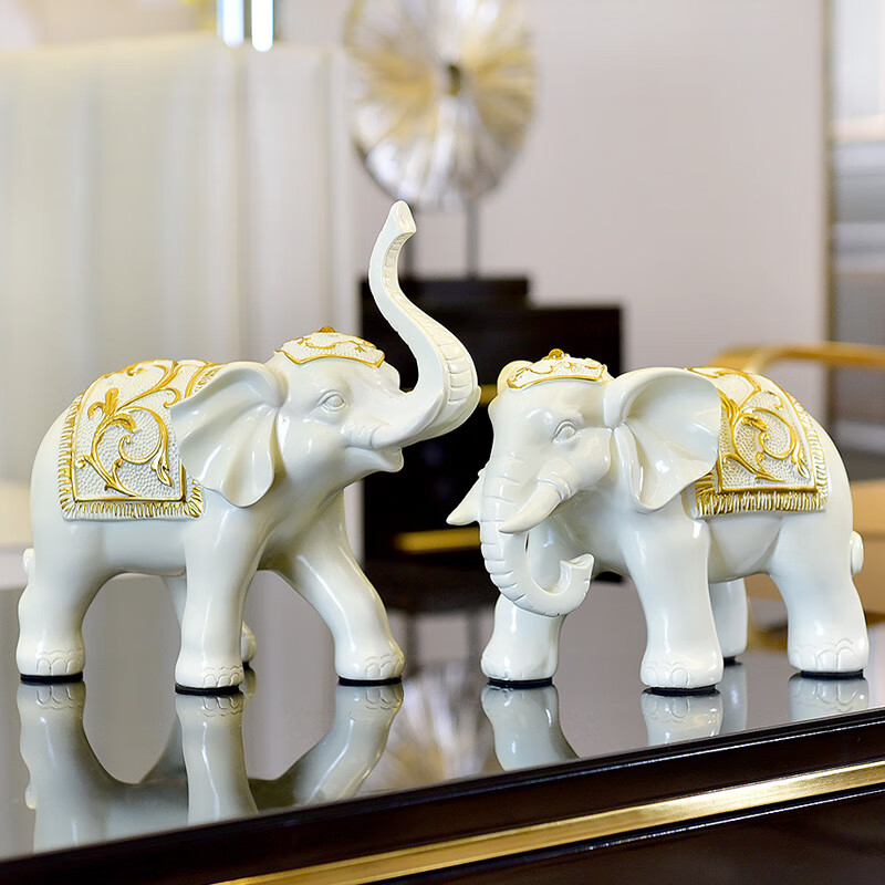 冰石美大象摆件现代家居装饰品欧式客厅酒柜电视柜摆设工艺品开业礼物 大象摆件（白色一对-带礼盒）