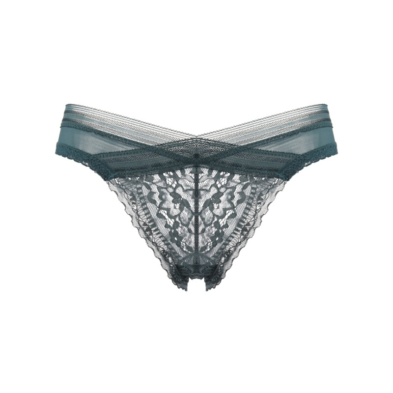 PEANOJEAN 性感蕾丝内裤少女棉抗菌低腰三角裤舒适透气K115 绿色 M