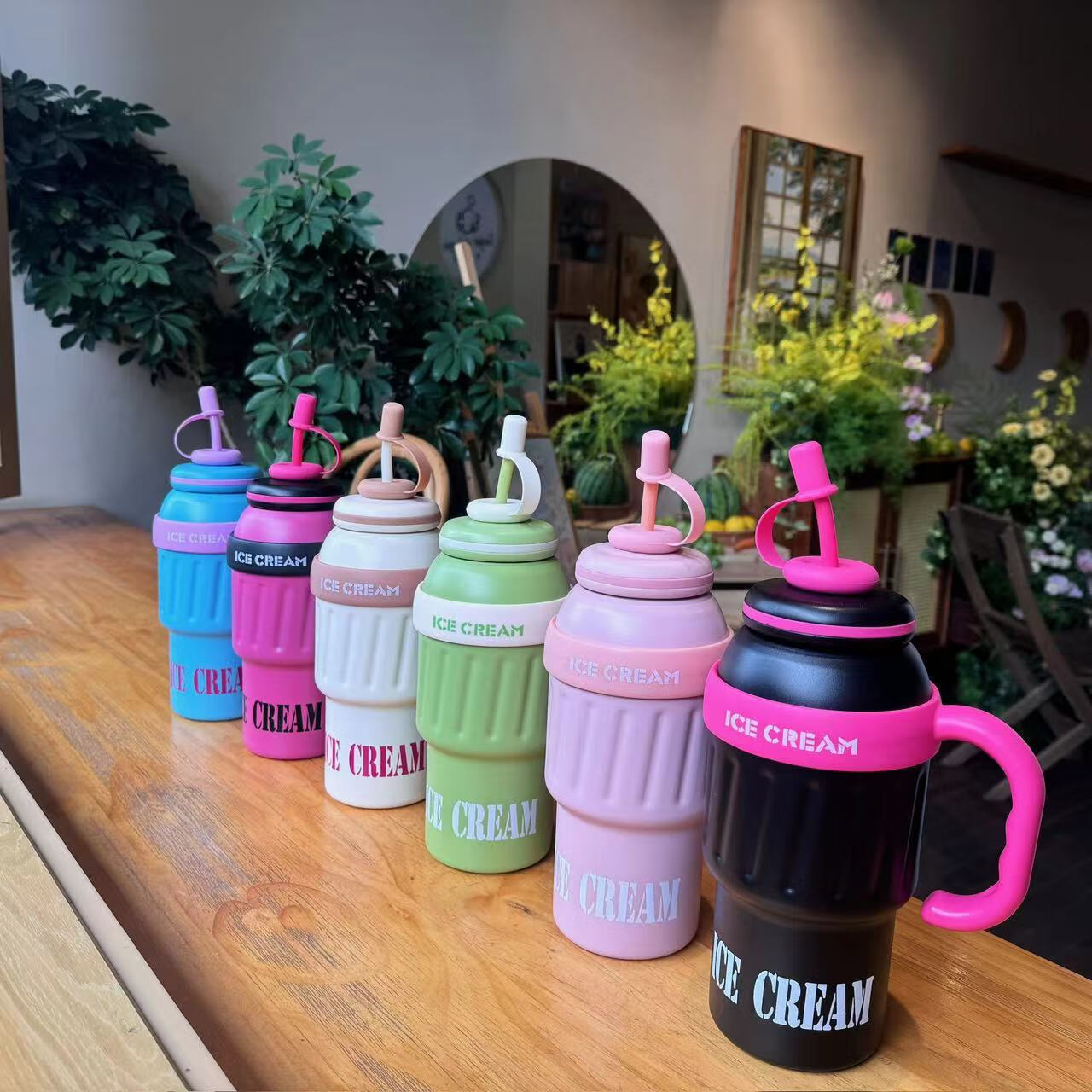 【精选】巨无霸保温杯不锈钢冰霸杯高颜值男女水杯户外便携吸管杯 绿色(1个装) 1000ml