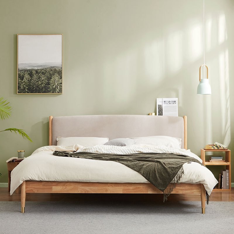 网易严选 林音圆腿实木床 天然实木进口橡胶木现代简约床 可充电床头