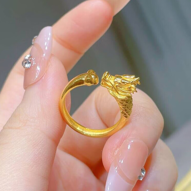 瑞诺黄金龙戒指女新款999足金龙头本命年生肖龙指环生日礼物送女友