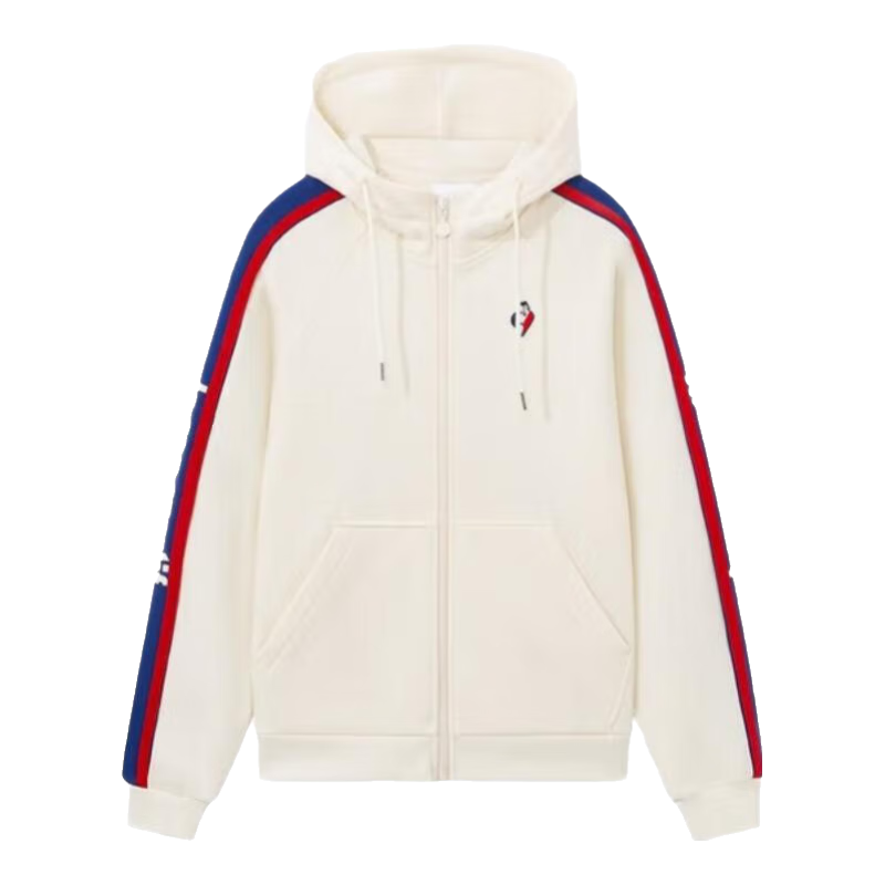 樂卡克（Le coq sportif）法國公雞女款三色系列帶帽拉鏈開衫衛(wèi)衣外套 原白色/WAS L