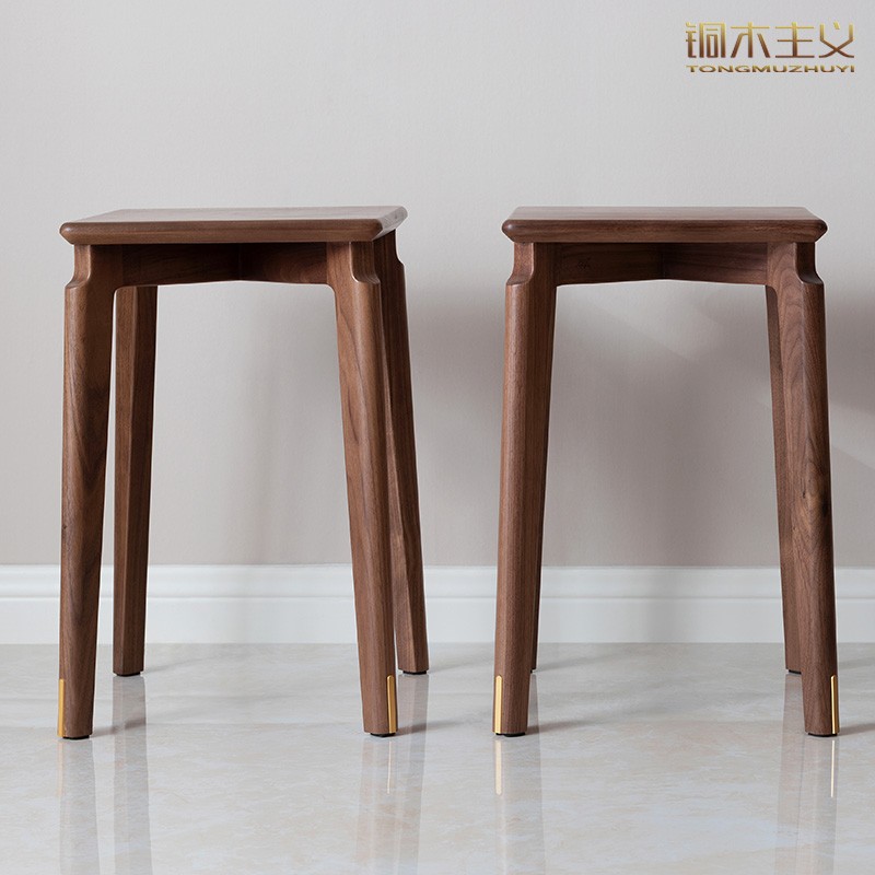 铜木主义 梵高系列 高凳 备用餐凳 美国黑胡桃 实木家具 高凳 (两把)