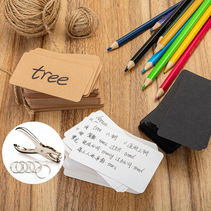 涵瑶伊笑 空白小卡片圆角diy手写英语记单词本牛皮纸贺卡明信片黑色硬