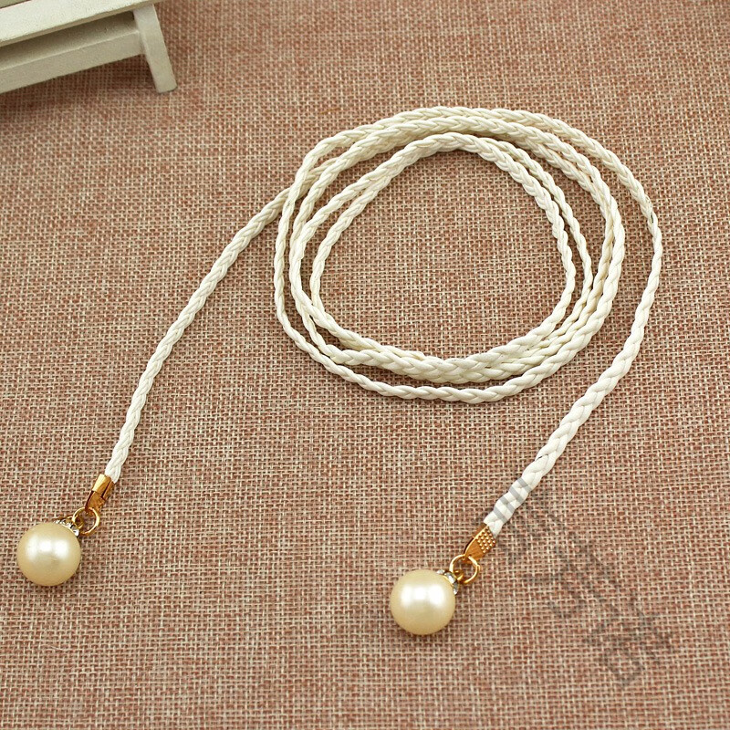 言芳诺春夏女士时尚打结腰链连衣裙编织腰绳女装饰珍珠腰带多色腰带