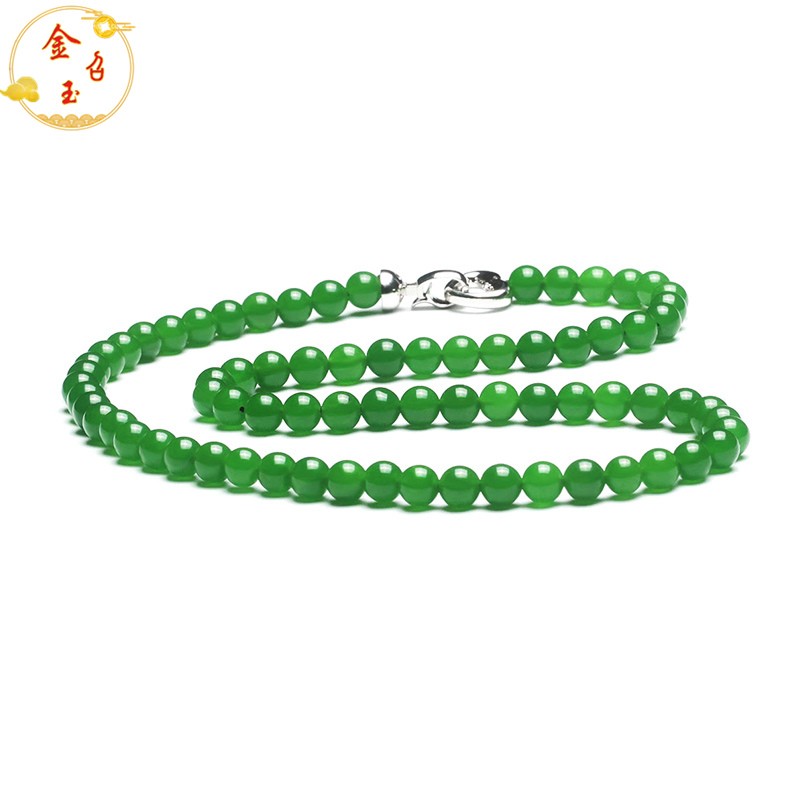 金召玉和田玉碧玉6mm无黑点项链玉石男女款挂件吊坠链子自戴送礼