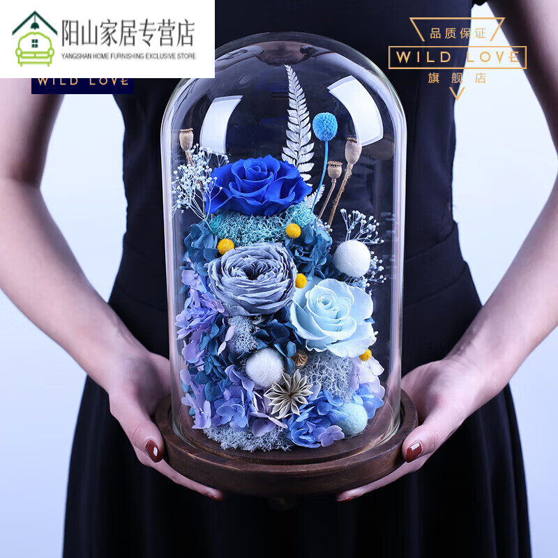 从舒(congshu)鲜花永生花wildlove永生花玻璃罩玫瑰花l礼盒214情人节