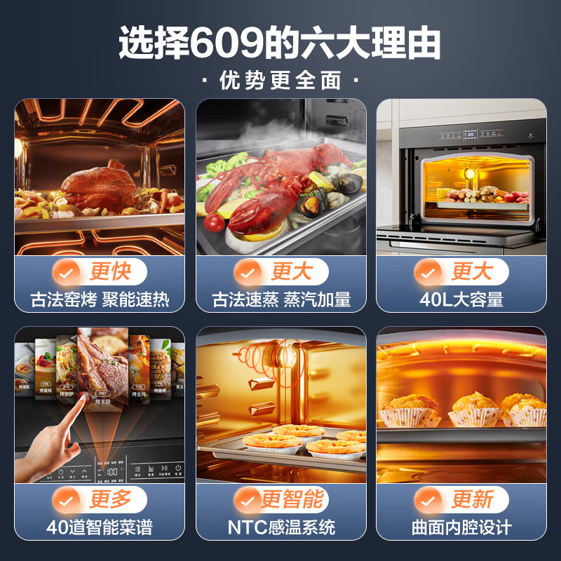 苏泊尔（SUPOR）蒸烤一体机 蒸烤箱 家用电烤箱嵌入式电蒸箱二合一智能40L蒸烤箱609 【千元优势机】古法蒸烤一体机