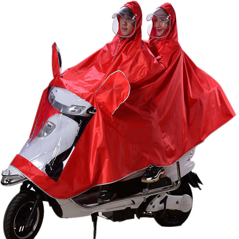 雨衣电动车摩托车电瓶车双人雨披骑行遮脚成人加大单人雨衣男女士 7XL-双人双帽檐护脸 红色