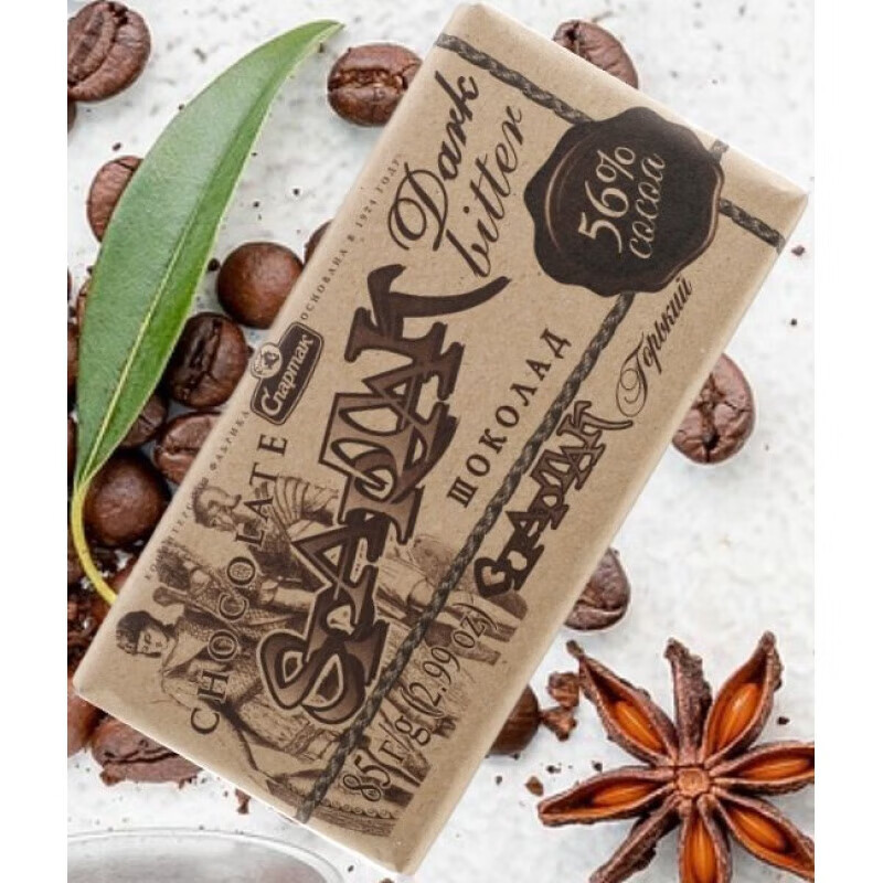 斯巴达克巧克力俄罗斯进口纯可可脂黑巧56r�% 斯巴达克56%牛皮纸*