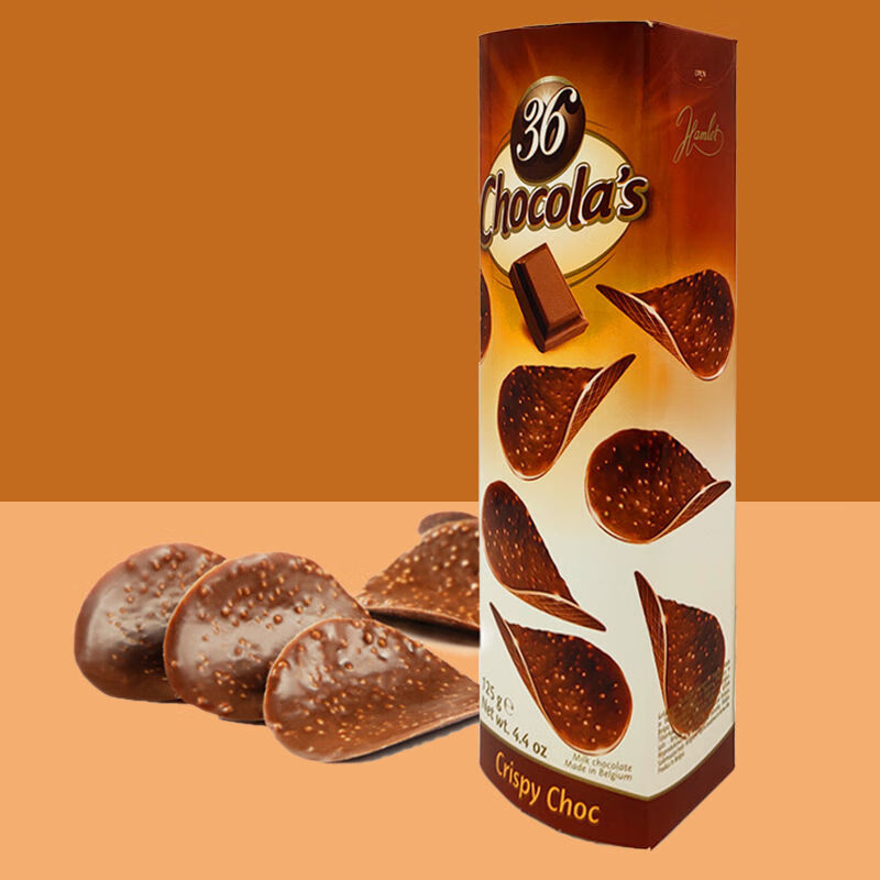 食芳溢比利时原装进口hamlet哈姆雷特牛奶巧克力薯片脆片臻脆薄片125g