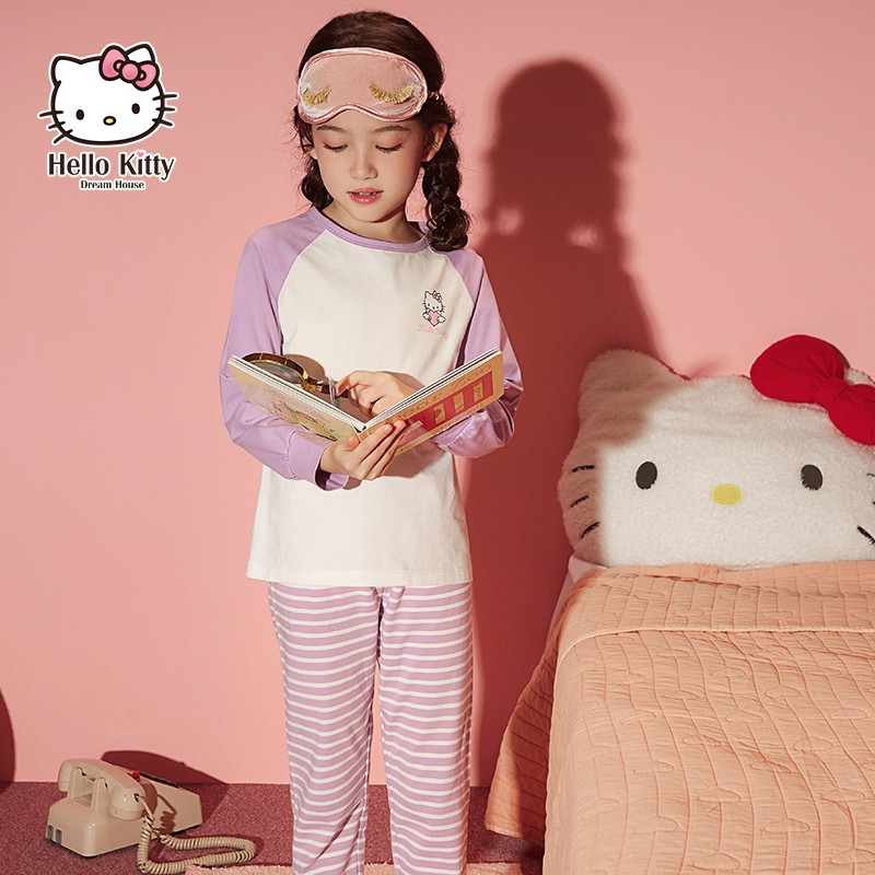 hellokitty童装2020秋冬新款中大童女童内衣秋衣秋打底套装1 K155029淡紫色 150cm