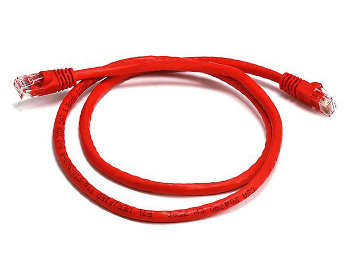 monoprice 24awg cat5e 350mhz utp 以太网裸铜网络电缆,红色,3 英尺