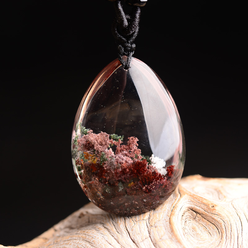 慈灵阁 彩幽灵水晶红幽灵滴水吊坠异像绿幽灵水晶项链项坠饰品 全净体