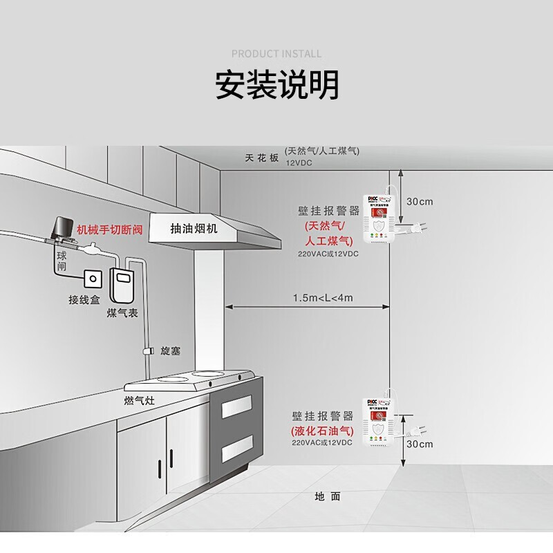 立可安新国标 燃气报警器 天然气报警器家用厨房煤气泄漏自动切断阀 燃气报警器店长推荐款