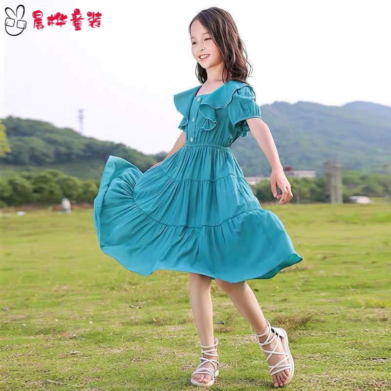 漂亮裙子女童连衣裙夏装2021洋气新款女大童夏季儿童短袖公主裙小女孩