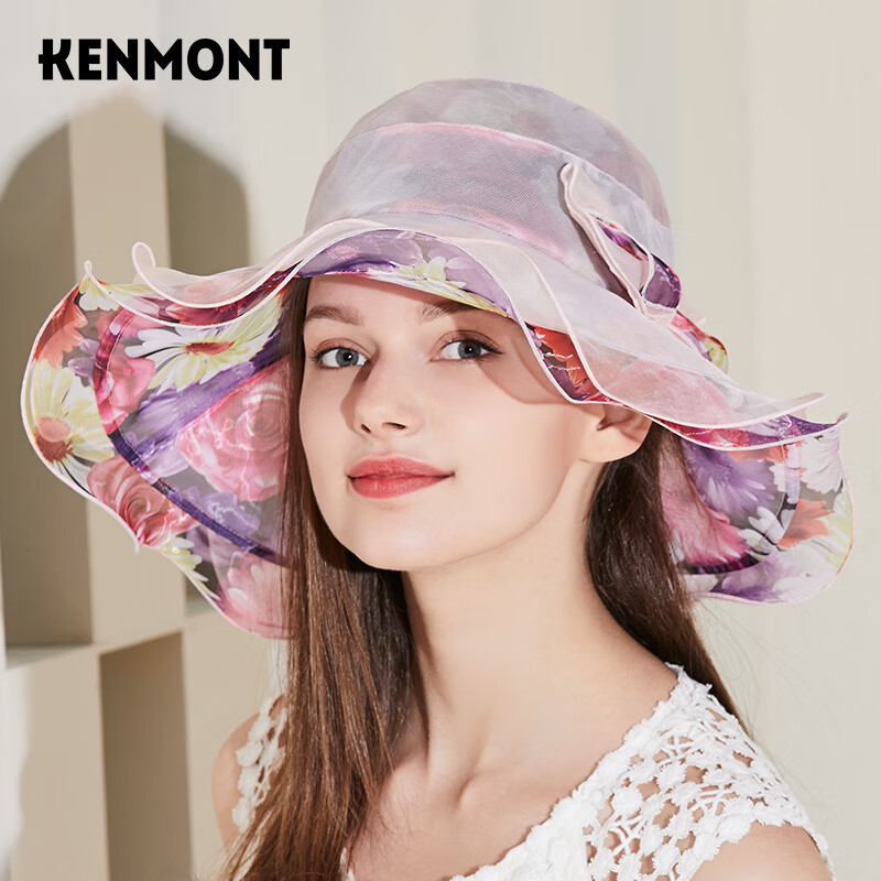 卡蒙（Kenmont）淑女帽女夏凉帽大沿帽子遮阳帽青年户外防晒帽海滩帽子沙滩帽3453 玫红色 可调节 57.5cm