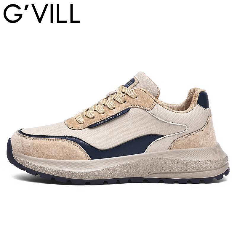 贵之步秋冬季防滑缓震运动鞋男鞋新款软底男款舒适休闲鞋厚底增高 卡其 G010 41 （运动鞋码）