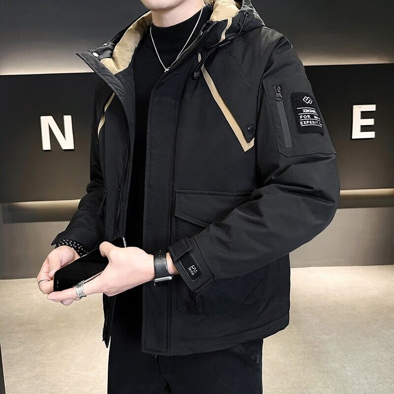 凯逸弗（kainifu）秋季新款男士工装休闲外套加厚宽松休闲棉服 黑色-加绒 M
