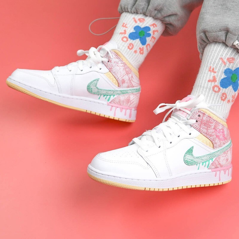 耐克(nike)jordan 1 gs aj 1 乔1高帮运动篮球鞋 白粉 冰淇淋dd1666