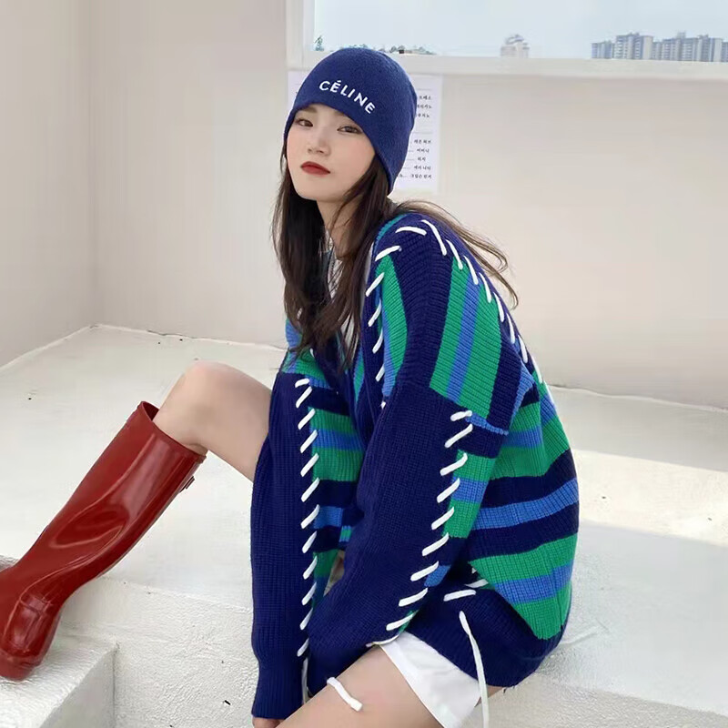 筱娅(xiaoya)潮牌慵懒风长袖毛衣外套女 绿色 均码建议85-155斤