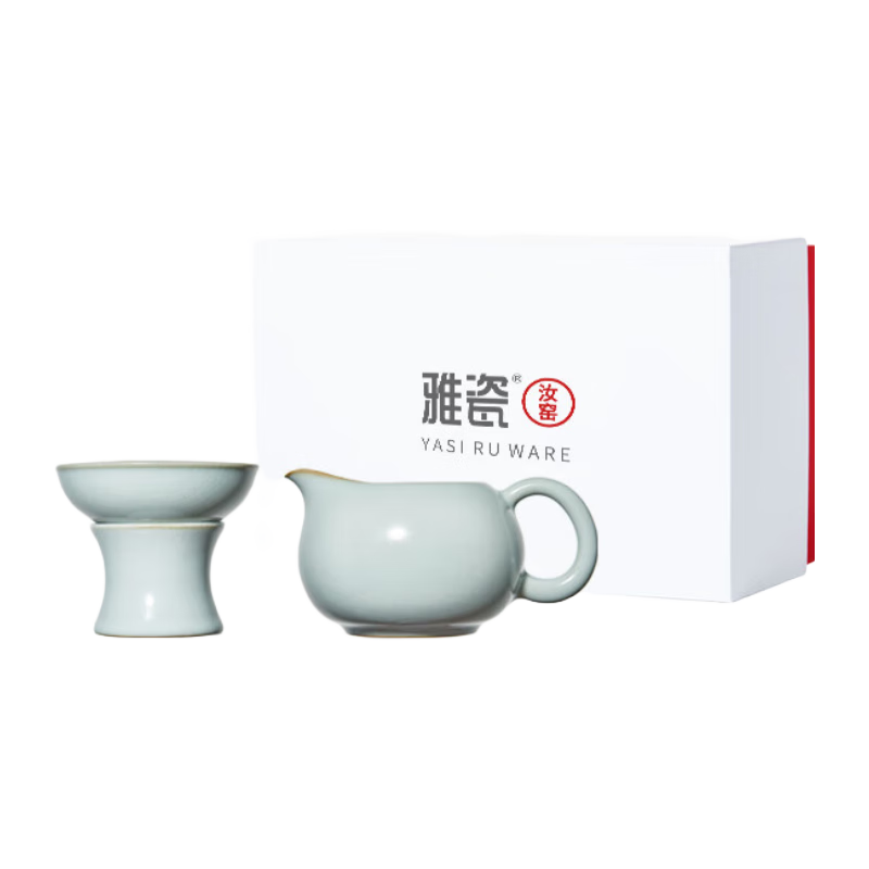 雅瓷汝窑茶滤公道杯茶漏一体陶瓷茶壶分茶器茶具滤网天青色望月茶滤 汝窑望月公道茶滤