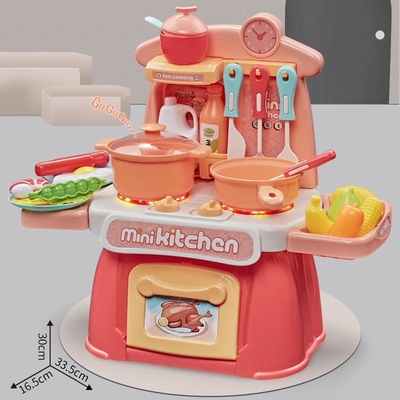 丹米琦 儿童过家家厨房玩具 模拟仿真灯光亲子互动做饭玩具水果蔬菜切切乐餐台餐具