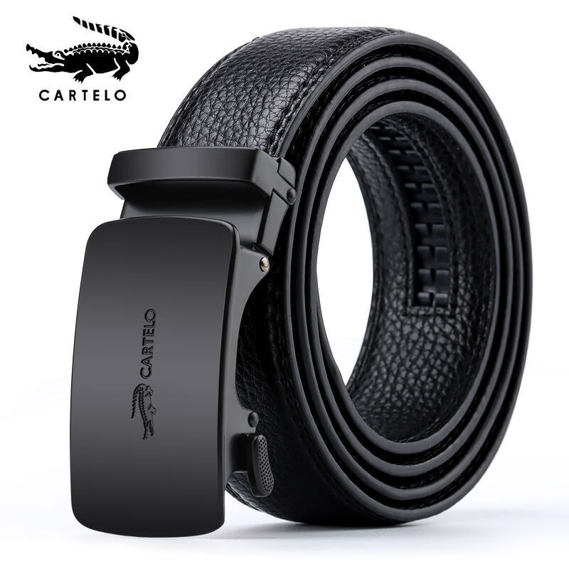 鳄鱼正宗牛皮带真皮中青年学生潮流百搭男士自动扣腰带裤带 绅士款
