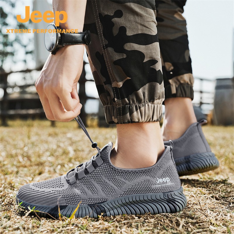 Jeep吉普休闲鞋男鞋春夏季镂空透气网面鞋情侣跑步运动户外鞋QC 灰色 （男款） 41