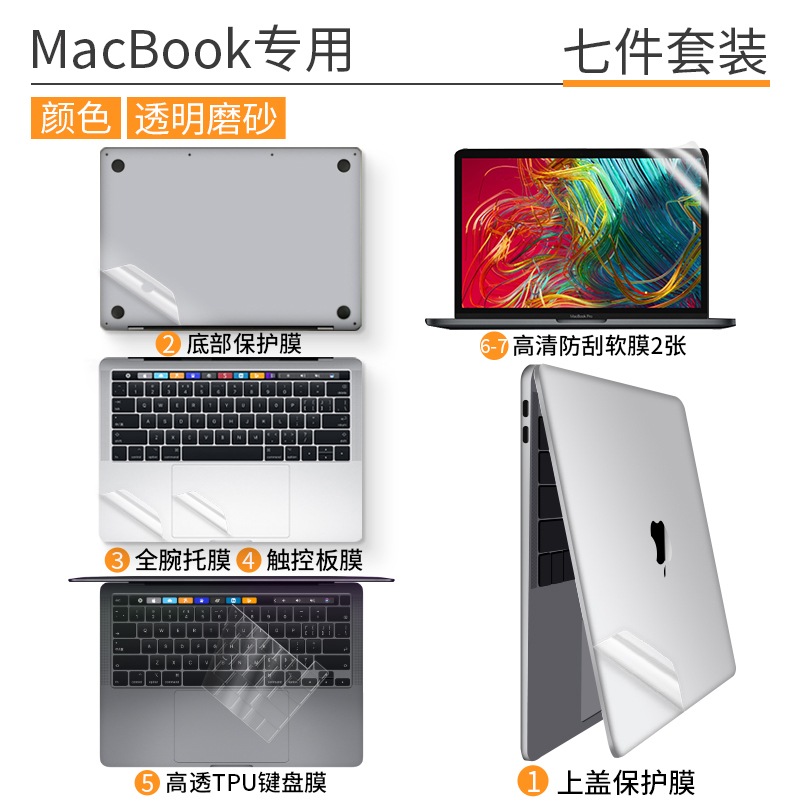 新macbook pro保护壳13.3m1苹果笔记本电脑磨砂mac16英寸硬壳配件 透明磨砂七件套【贴膜+屏幕膜2张+键盘膜】