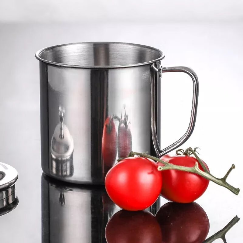 不锈钢水杯无磁家用带盖口杯带手柄盖成人喝水茶杯幼儿园杯子