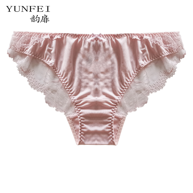 韵扉高端桑蚕丝三角裤女真丝针织面料女士蕾丝少女短裤高级感真丝内裤
