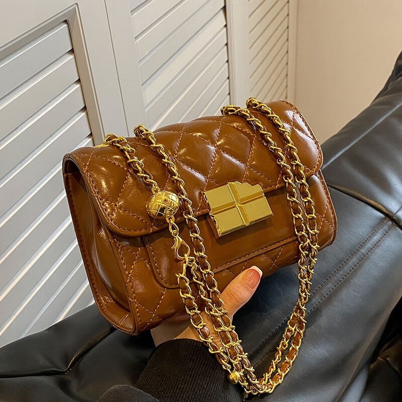 建功秋冬百搭菱格链条包包女2022新款时尚质感单肩 棕色