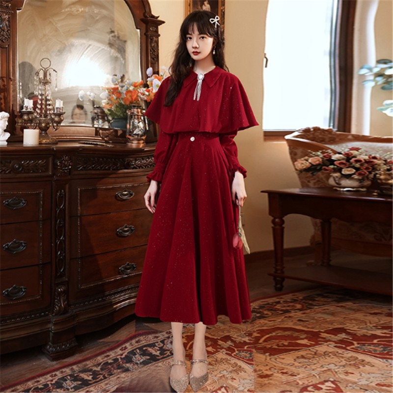 丽佰昕敬酒服新娘新款秋冬季遮手臂平时可穿结婚孕妇酒红色订婚礼服女 酒红色中款带披肩 M属于什么档次？