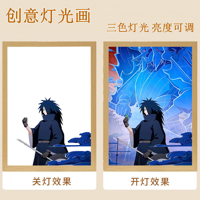 沐瑾火影忍者灯光画宇智波斑鼬佐助带土周边摆件礼物发光画氛围小夜灯 宁智波斑 单画芯 无相框不发光【小号】