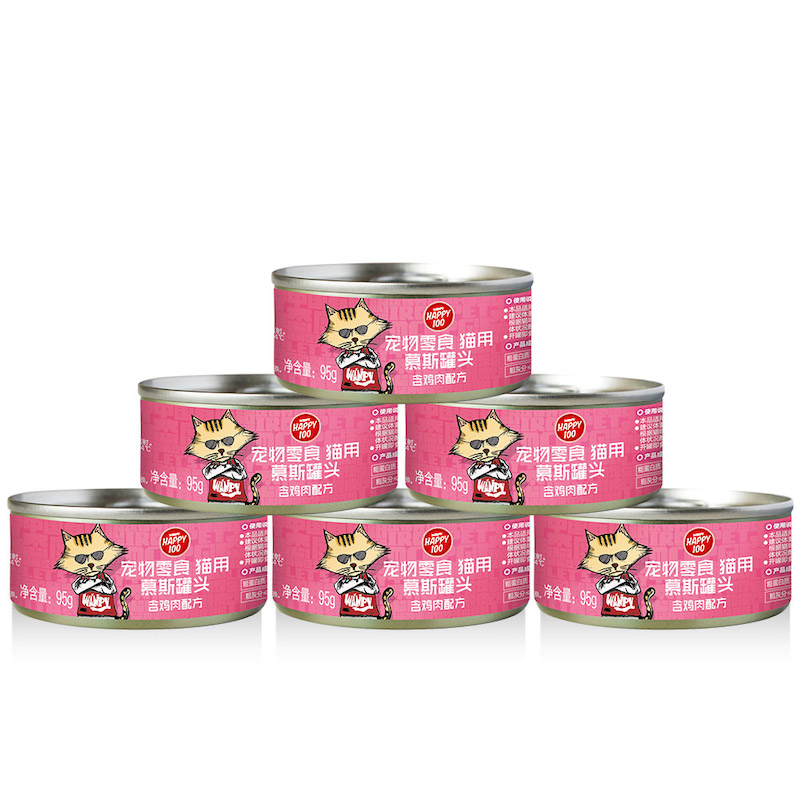 顽皮猫罐头 happy100系列成猫幼猫零食猫湿粮慕斯罐头 鸡肉慕斯 95g*1罐