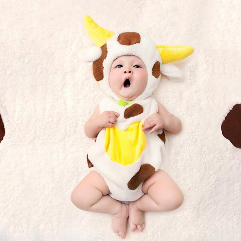 满月宝宝拍照衣服婴儿服装艺术照道具儿童摄影照相周岁百天影楼主题 奶牛(帽子+连体衣) 1-6个月左右