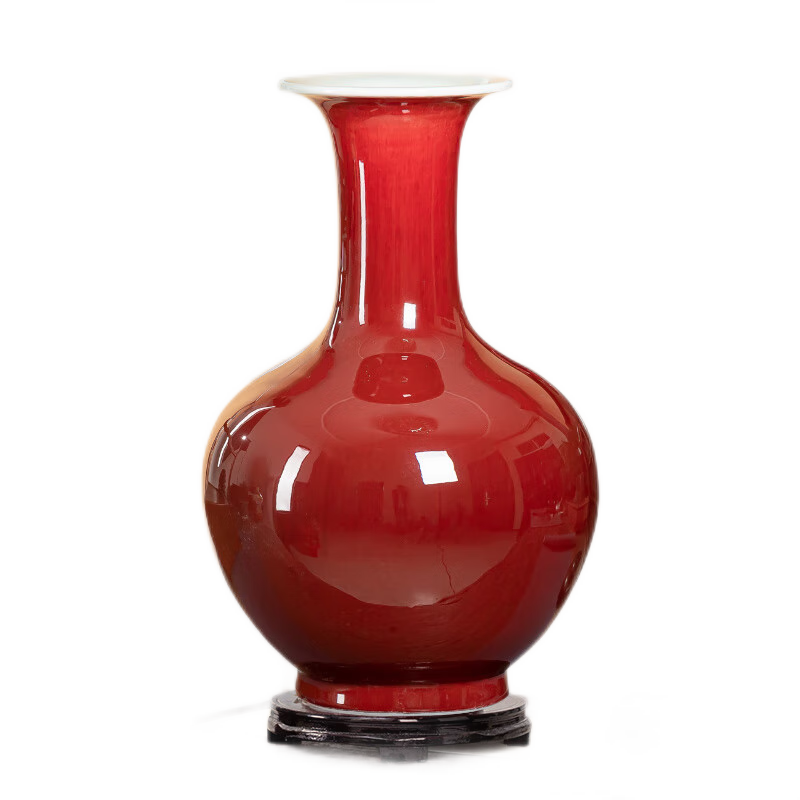 旭景景德鎮(zhèn)陶瓷花瓶郎紅釉瓷瓶客廳電視柜插花大號中式瓷器擺件裝飾品 [小號 高30cm]郎紅賞瓶 送底座