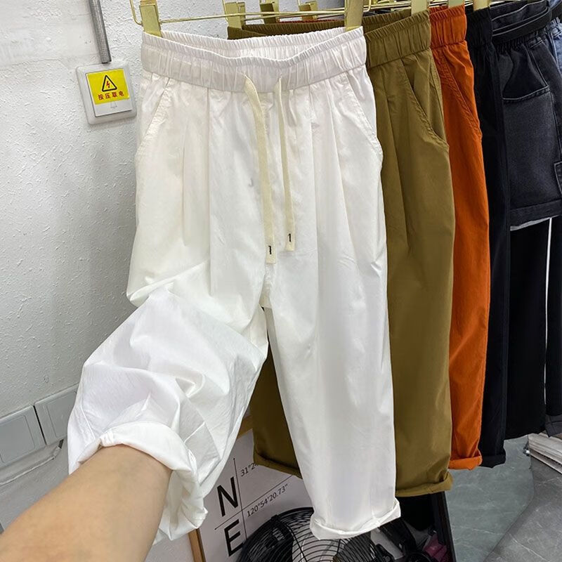 乐拓健花裤子女裤夏季超薄款弹力直筒哈伦裤夏季薄款九分萝卜裤夏